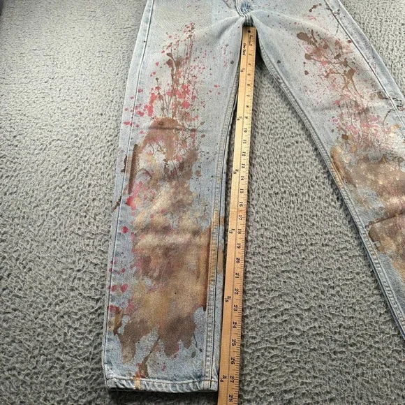 Levis 505 Jeans Mens‎ 28 x 30 Orange Tab Paint Splatter Distressed Vintage 90's